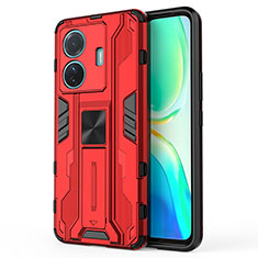 Funda Bumper Silicona y Plastico Mate Carcasa con Magnetico Soporte KC3 para Vivo T1 Pro 5G Rojo