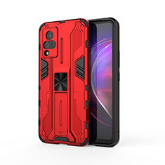 Funda Bumper Silicona y Plastico Mate Carcasa con Magnetico Soporte KC3 para Vivo V21s 5G Rojo