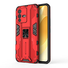 Funda Bumper Silicona y Plastico Mate Carcasa con Magnetico Soporte KC3 para Vivo V23 5G Rojo