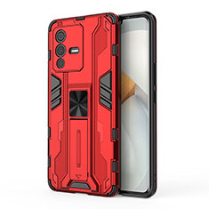 Funda Bumper Silicona y Plastico Mate Carcasa con Magnetico Soporte KC3 para Vivo V23 Pro 5G Rojo