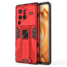 Funda Bumper Silicona y Plastico Mate Carcasa con Magnetico Soporte KC3 para Vivo X80 Pro 5G Rojo