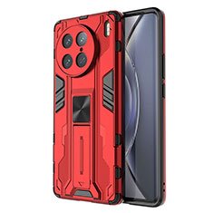 Funda Bumper Silicona y Plastico Mate Carcasa con Magnetico Soporte KC3 para Vivo X90 Pro 5G Rojo