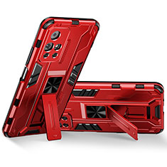 Funda Bumper Silicona y Plastico Mate Carcasa con Magnetico Soporte KC3 para Xiaomi Poco M4 Pro 5G Rojo