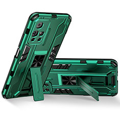 Funda Bumper Silicona y Plastico Mate Carcasa con Magnetico Soporte KC3 para Xiaomi Poco M4 Pro 5G Verde
