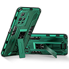 Funda Bumper Silicona y Plastico Mate Carcasa con Magnetico Soporte KC3 para Xiaomi Redmi Note 11S 5G Verde