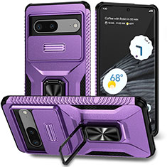 Funda Bumper Silicona y Plastico Mate Carcasa con Magnetico Soporte MQ1 para Google Pixel 7 5G Morado