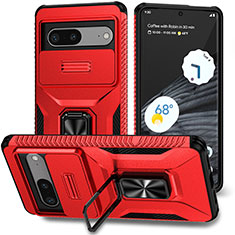 Funda Bumper Silicona y Plastico Mate Carcasa con Magnetico Soporte MQ1 para Google Pixel 7 5G Rojo