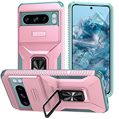 Funda Bumper Silicona y Plastico Mate Carcasa con Magnetico Soporte MQ1 para Google Pixel 8 Pro 5G Oro Rosa