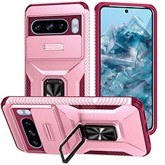 Funda Bumper Silicona y Plastico Mate Carcasa con Magnetico Soporte MQ1 para Google Pixel 8 Pro 5G Rosa Roja