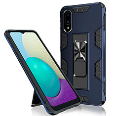 Funda Bumper Silicona y Plastico Mate Carcasa con Magnetico Soporte MQ1 para Samsung Galaxy A02 Azul