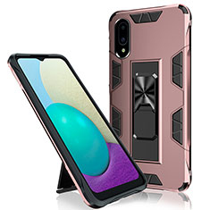 Funda Bumper Silicona y Plastico Mate Carcasa con Magnetico Soporte MQ1 para Samsung Galaxy A02 Oro Rosa