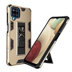 Funda Bumper Silicona y Plastico Mate Carcasa con Magnetico Soporte MQ1 para Samsung Galaxy A12 5G Oro