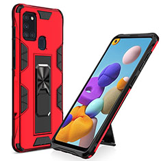 Funda Bumper Silicona y Plastico Mate Carcasa con Magnetico Soporte MQ1 para Samsung Galaxy A21s Rojo