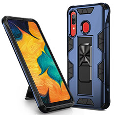 Funda Bumper Silicona y Plastico Mate Carcasa con Magnetico Soporte MQ1 para Samsung Galaxy A30 Azul