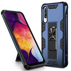 Funda Bumper Silicona y Plastico Mate Carcasa con Magnetico Soporte MQ1 para Samsung Galaxy A30S Azul