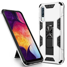 Funda Bumper Silicona y Plastico Mate Carcasa con Magnetico Soporte MQ1 para Samsung Galaxy A30S Blanco