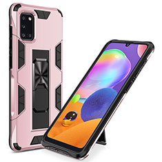 Funda Bumper Silicona y Plastico Mate Carcasa con Magnetico Soporte MQ1 para Samsung Galaxy A31 Oro Rosa