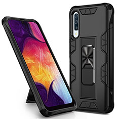 Funda Bumper Silicona y Plastico Mate Carcasa con Magnetico Soporte MQ1 para Samsung Galaxy A50 Negro