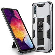 Funda Bumper Silicona y Plastico Mate Carcasa con Magnetico Soporte MQ1 para Samsung Galaxy A50 Plata