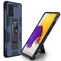 Funda Bumper Silicona y Plastico Mate Carcasa con Magnetico Soporte MQ1 para Samsung Galaxy A52 5G Azul