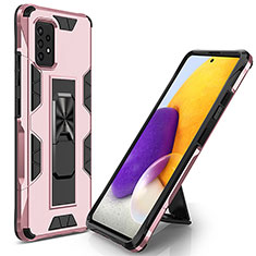 Funda Bumper Silicona y Plastico Mate Carcasa con Magnetico Soporte MQ1 para Samsung Galaxy A52 5G Oro Rosa