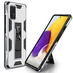 Funda Bumper Silicona y Plastico Mate Carcasa con Magnetico Soporte MQ1 para Samsung Galaxy A52 5G Plata