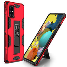 Funda Bumper Silicona y Plastico Mate Carcasa con Magnetico Soporte MQ1 para Samsung Galaxy A71 4G A715 Rojo