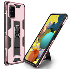 Funda Bumper Silicona y Plastico Mate Carcasa con Magnetico Soporte MQ1 para Samsung Galaxy A71 5G Oro Rosa