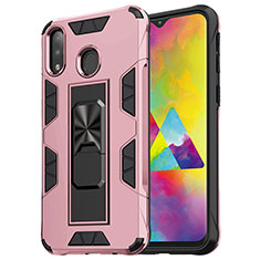 Funda Bumper Silicona y Plastico Mate Carcasa con Magnetico Soporte MQ1 para Samsung Galaxy M20 Oro Rosa