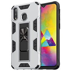 Funda Bumper Silicona y Plastico Mate Carcasa con Magnetico Soporte MQ1 para Samsung Galaxy M20 Plata