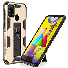 Funda Bumper Silicona y Plastico Mate Carcasa con Magnetico Soporte MQ1 para Samsung Galaxy M21s Oro