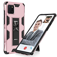 Funda Bumper Silicona y Plastico Mate Carcasa con Magnetico Soporte MQ1 para Samsung Galaxy M60s Oro Rosa