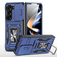 Funda Bumper Silicona y Plastico Mate Carcasa con Magnetico Soporte MQ1 para Samsung Galaxy Z Fold5 5G Azul