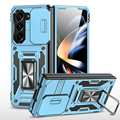 Funda Bumper Silicona y Plastico Mate Carcasa con Magnetico Soporte MQ1 para Samsung Galaxy Z Fold5 5G Azul Cielo