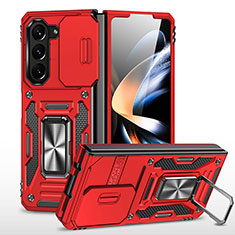 Funda Bumper Silicona y Plastico Mate Carcasa con Magnetico Soporte MQ1 para Samsung Galaxy Z Fold5 5G Rojo