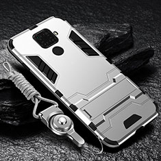 Funda Bumper Silicona y Plastico Mate Carcasa con Magnetico Soporte para Huawei Mate 30 Lite Plata