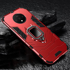 Funda Bumper Silicona y Plastico Mate Carcasa con Magnetico Soporte para OnePlus 7T Rojo