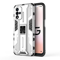 Funda Bumper Silicona y Plastico Mate Carcasa con Magnetico Soporte para Oppo A93s 5G Blanco