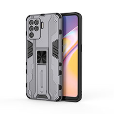 Funda Bumper Silicona y Plastico Mate Carcasa con Magnetico Soporte para Oppo A94 4G Gris