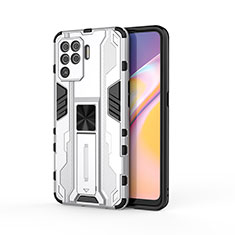 Funda Bumper Silicona y Plastico Mate Carcasa con Magnetico Soporte para Oppo F19 Pro Blanco