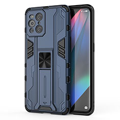 Funda Bumper Silicona y Plastico Mate Carcasa con Magnetico Soporte para Oppo Find X3 5G Azul