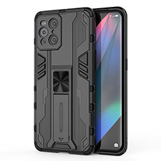 Funda Bumper Silicona y Plastico Mate Carcasa con Magnetico Soporte para Oppo Find X3 5G Negro