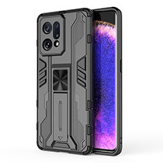 Funda Bumper Silicona y Plastico Mate Carcasa con Magnetico Soporte para Oppo Find X5 5G Negro