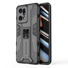 Funda Bumper Silicona y Plastico Mate Carcasa con Magnetico Soporte para Oppo Find X5 Pro 5G Negro