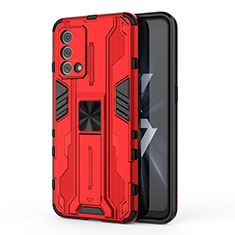 Funda Bumper Silicona y Plastico Mate Carcasa con Magnetico Soporte para Oppo K9 5G Rojo