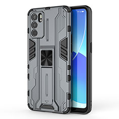 Funda Bumper Silicona y Plastico Mate Carcasa con Magnetico Soporte para Oppo Reno6 5G Gris