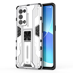 Funda Bumper Silicona y Plastico Mate Carcasa con Magnetico Soporte para Oppo Reno6 Pro 5G Blanco