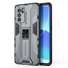 Funda Bumper Silicona y Plastico Mate Carcasa con Magnetico Soporte para Oppo Reno6 Pro 5G India Gris