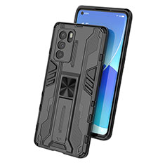 Funda Bumper Silicona y Plastico Mate Carcasa con Magnetico Soporte para Oppo Reno6 Pro 5G India Negro