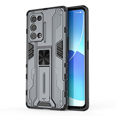 Funda Bumper Silicona y Plastico Mate Carcasa con Magnetico Soporte para Oppo Reno6 Pro+ Plus 5G Gris